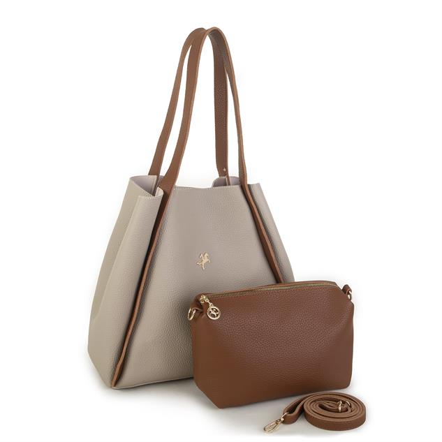 Nas Bag Kadın Büyük Boy Büzmeli Yavrulu Çıtçıtlı Tote Bag Omuz Çantası Kum Taba 
