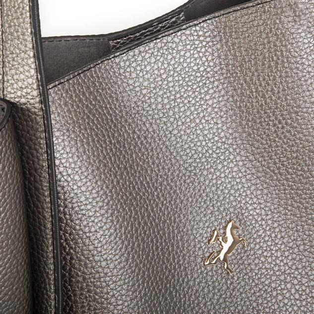 Nas Bag Kadın Büyük Boy Büzmeli Yavrulu Çıtçıtlı Tote Bag Omuz Çantası Gri 