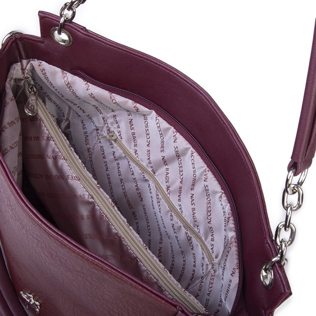 Nas Bag Kadın Büyük Boy Omuz Çantası ( 45x34x21 cm) Bordo Victoria