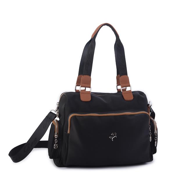Nas Bag Kadın Büyük Boy Omuz Çantası Siyah Taba Buzzy (en :37 ,boy :30 cm)