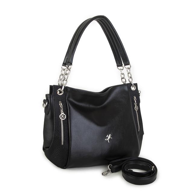 Nas Bag Kadın Büyük Boy Omuz Çantası Siyah Gri Nero ( 45x34x21 cm)