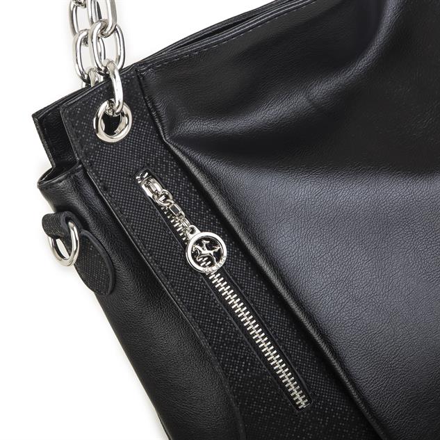 Nas Bag Kadın Büyük Boy Omuz Çantası Siyah Gri Nero ( 45x34x21 cm)