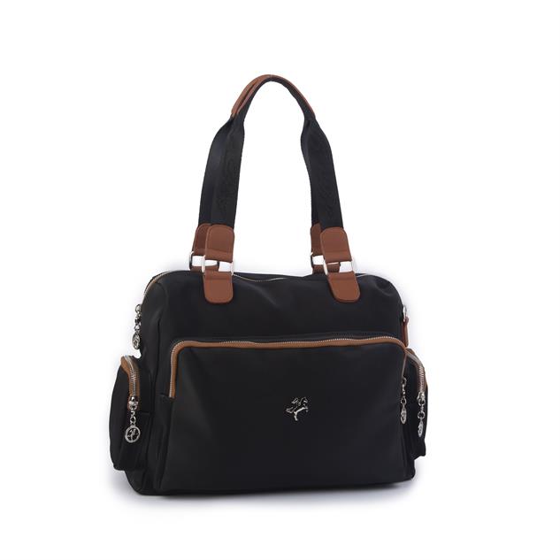 Nas Bag Kadın Büyük Boy Omuz Çantası Siyah Taba Buzzy (en :37 ,boy :30 cm)