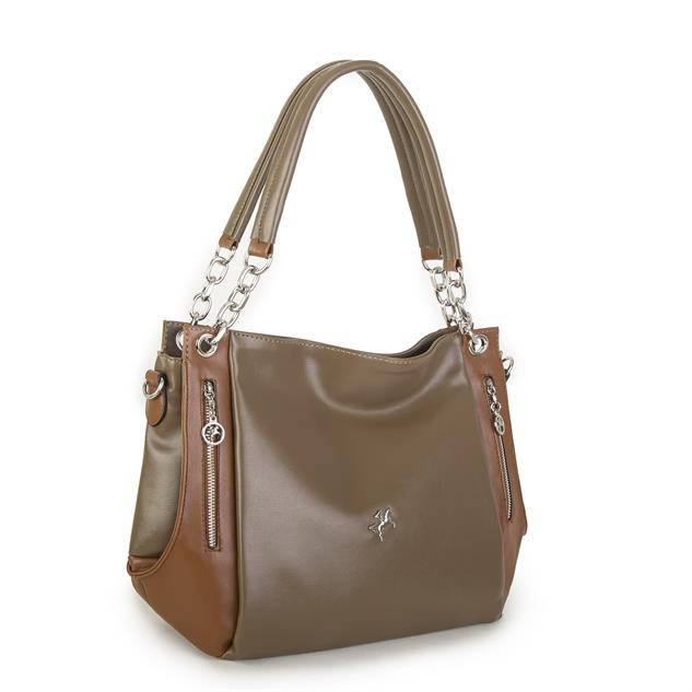 Nas Bag Kadın Büyük Boy Omuz Çantası Vizon Taba Nero ( 45x34x21 cm)