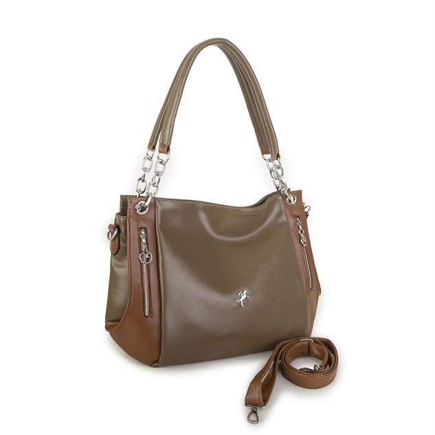 Nas Bag Kadın Büyük Boy Omuz Çantası Vizon Taba Nero ( 45x34x21 cm)