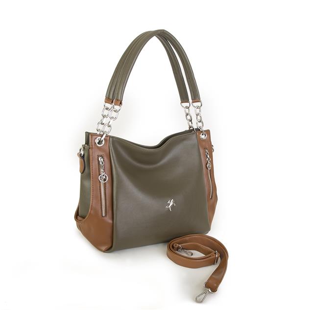 Nas Bag Kadın Büyük Boy Omuz Çantası Yeşil Taba Nero ( 45x34x21 cm)