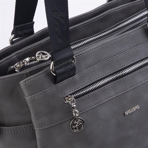 Nas Bag Kadın Çanta Omuz El ve Çapraz Çanta Çok Gözlü Gri Siyah King (en:37 cm ; boy:24 cm )
