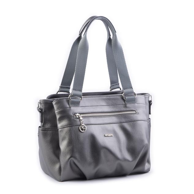 Nas Bag Kadın Çanta Omuz El ve Çapraz Çanta Çok Gözlü Gri Yıkamalı (en:37 cm ; boy:24 cm )