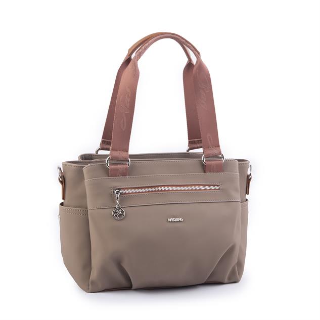 Nas Bag Kadın Çanta Omuz El ve Çapraz Çanta Çok Gözlü Vizon  Taba Buzzy  (en:37 cm ; boy:24 cm )