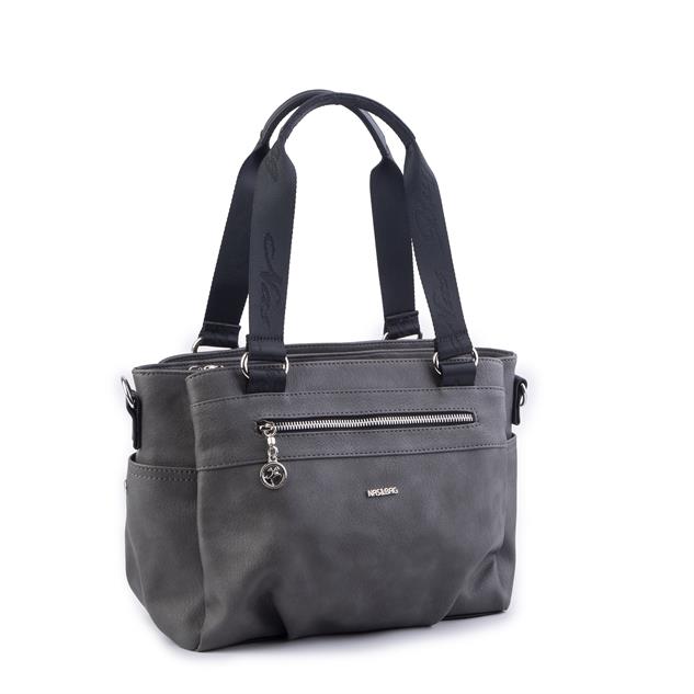 Nas Bag Kadın Çanta Omuz El ve Çapraz Çanta Çok Gözlü Gri Siyah King (en:37 cm ; boy:24 cm )