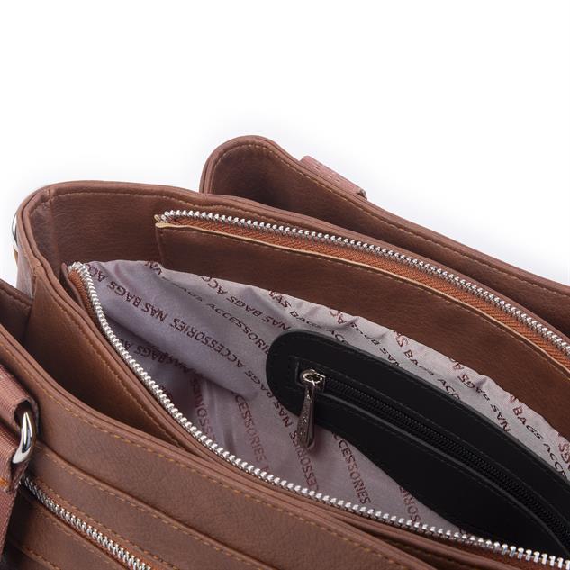 Nas Bag Kadın Çanta Omuz El ve Çapraz Çanta Çok Gözlü Taba King (en:37 cm ; boy:24 cm )