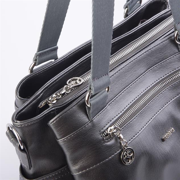 Nas Bag Kadın Çanta Omuz El ve Çapraz Çanta Çok Gözlü Gri Yıkamalı (en:37 cm ; boy:24 cm )