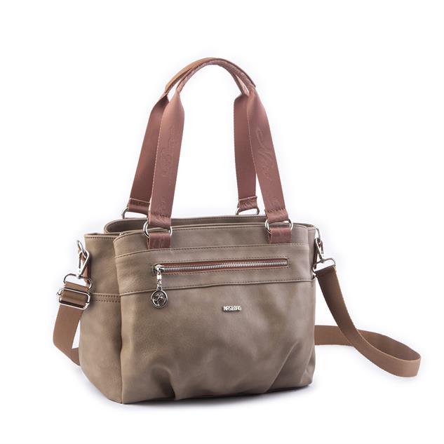 Nas Bag Kadın Çanta Omuz El ve Çapraz Çanta Çok Gözlü Vizon Taba King (en:37 cm ; boy:24 cm )
