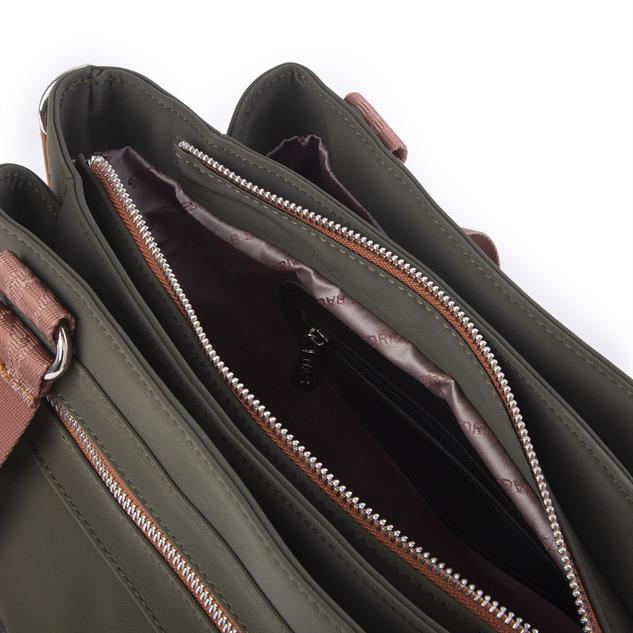 Nas Bag Kadın Çanta Omuz El ve Çapraz Çanta Çok Gözlü Yeşil Taba Buzzy  (en:37 cm ; boy:24 cm )