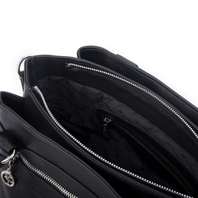 Nas Bag Kadın Çanta Omuz El ve Çapraz Çanta Çok Gözlü Siyah King  (en:37 cm ; boy:24 cm )