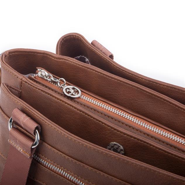 Nas Bag Kadın Çanta Omuz El ve Çapraz Çanta Çok Gözlü Taba King (en:37 cm ; boy:24 cm )