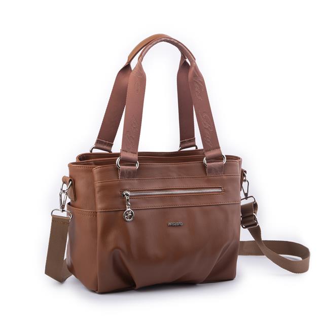 Nas Bag Kadın Çanta Omuz El ve Çapraz Çanta Çok Gözlü Taba Yıkamalı (en:37 cm ; boy:24 cm )