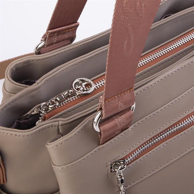 Nas Bag Kadın Çanta Omuz El ve Çapraz Çanta Çok Gözlü Vizon  Taba Buzzy  (en:37 cm ; boy:24 cm )