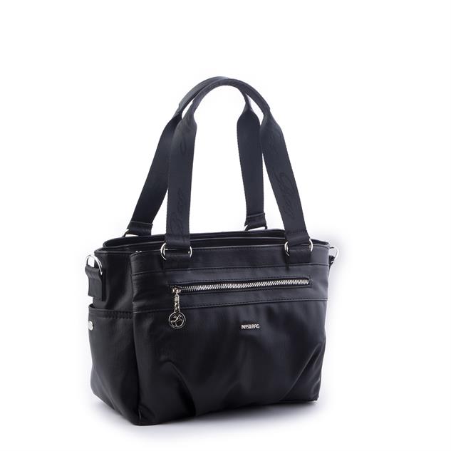 Nas Bag Kadın Çanta Omuz El ve Çapraz Çanta Çok Gözlü Siyah Yıkamalı   (en:37 cm ; boy:24 cm )