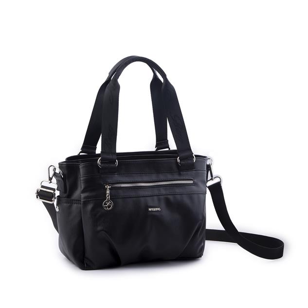Nas Bag Kadın Çanta Omuz El ve Çapraz Çanta Çok Gözlü Siyah Yıkamalı   (en:37 cm ; boy:24 cm )