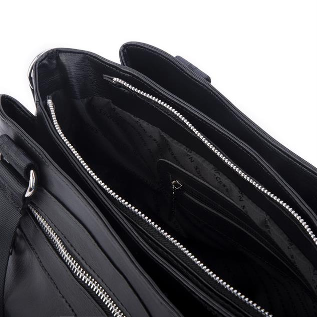 Nas Bag Kadın Çanta Omuz El ve Çapraz Çanta Çok Gözlü Siyah Yıkamalı   (en:37 cm ; boy:24 cm )