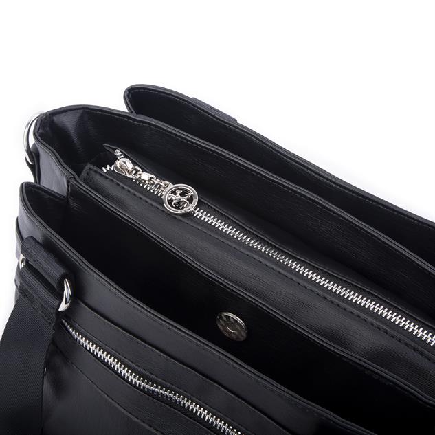 Nas Bag Kadın Çanta Omuz El ve Çapraz Çanta Çok Gözlü Siyah Yıkamalı   (en:37 cm ; boy:24 cm )