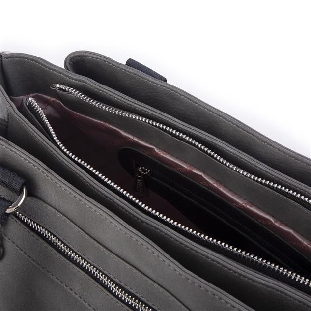 Nas Bag Kadın Çanta Omuz El ve Çapraz Çanta Çok Gözlü Gri Siyah King (en:37 cm ; boy:24 cm )