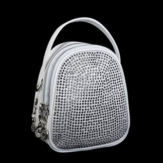 Nas Bag Mini Kadın Çapraz Çanta Beyaz  Taşlı
