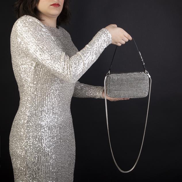 Nas Bag Kadın Çapraz  Çanta Black White Diamond SiyahTaşlı 