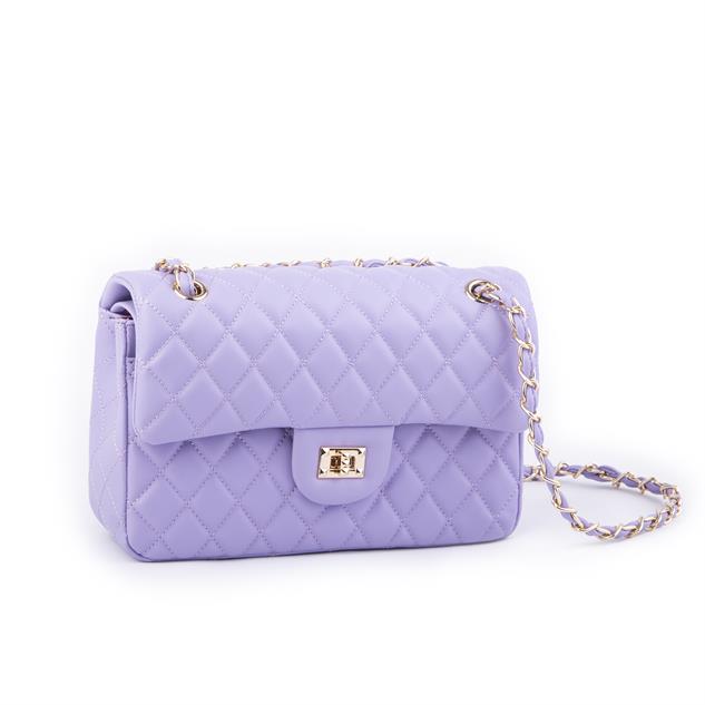 Nas Bag Kadın Çapraz Çanta Büyük Boy Zincirli Kapitone Lila  Nova (en:26 ; boy:16 cm ) 