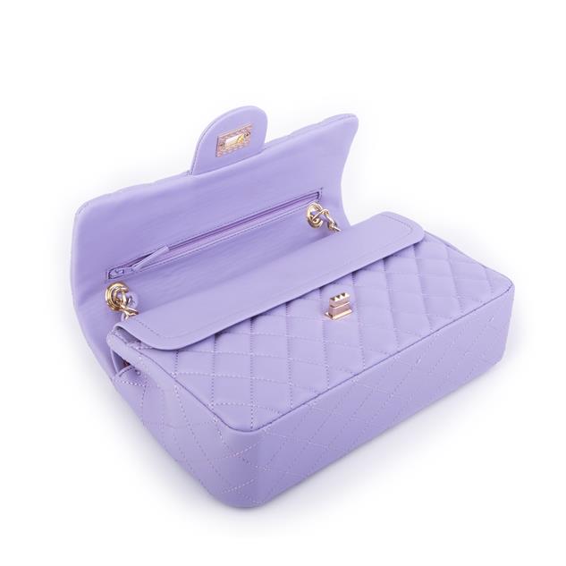 Nas Bag Kadın Çapraz Çanta Büyük Boy Zincirli Kapitone Lila  Nova (en:26 ; boy:16 cm ) 