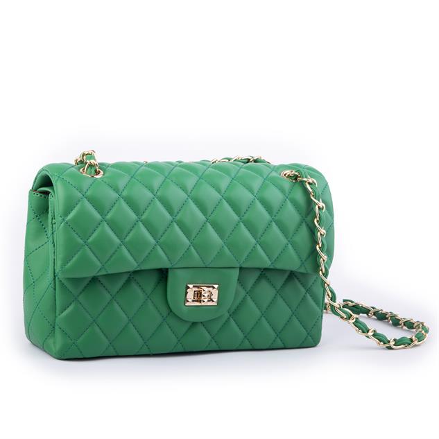 Nas Bag Kadın Çapraz Çanta Büyük Boy Zincirli Kapitone Çim Yeşili Nova (en:26 ; boy:16 cm ) 