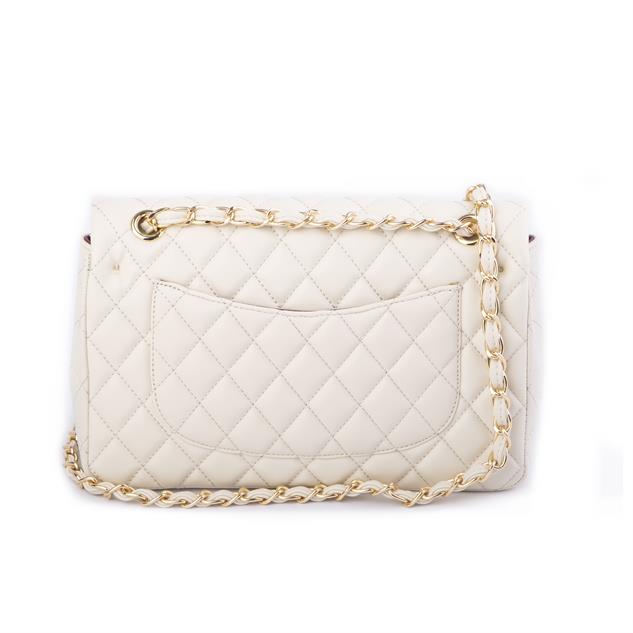 Nas Bag Kadın Çapraz Çanta Büyük Boy Zincirli Kapitone Krem  Nova (en:26 ; boy:16 cm ) 