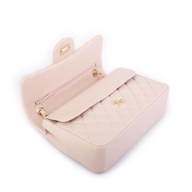Nas Bag Kadın Çapraz Çanta Büyük Boy Zincirli Kapitone Pudra Nova (en:26 ; boy:16 cm ) 