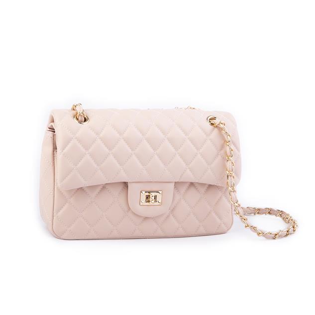Nas Bag Kadın Çapraz Çanta Büyük Boy Zincirli Kapitone Pudra Nova (en:26 ; boy:16 cm ) 