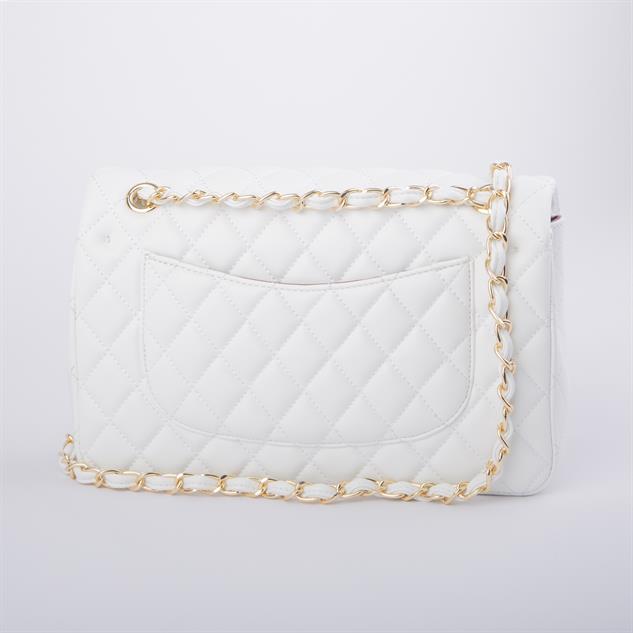 Nas Bag Kadın Çapraz Çanta Büyük Boy Zincirli Kapitone Beyaz Nova (en:26 ; boy:16 cm ) 