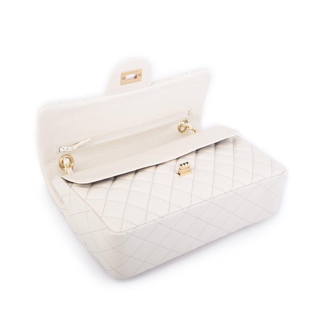 Nas Bag Kadın Çapraz Çanta Büyük Boy Zincirli Kapitone Krem  Nova (en:26 ; boy:16 cm ) 