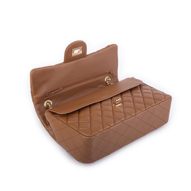 Nas Bag Kadın Çapraz Çanta Büyük Boy Zincirli Kapitone Taba Nova (en:26 ; boy:16 cm ) 
