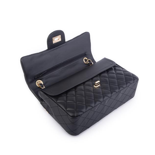 Nas Bag Kadın Çapraz Çanta Büyük Boy Zincirli Kapitone Siyah  Nova (en:26 ; boy:16 cm ) 