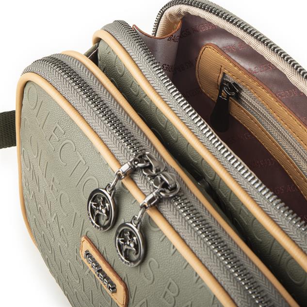 Nas Bag Kadın Çapraz Çanta Çift Gözlü Ayarlanabilir Askılı Yeşil Camel Gofraj