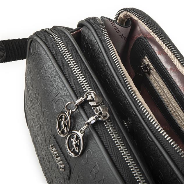Nas Bag Kadın Çapraz Çanta Çift Gözlü Ayarlanabilir Askılı Siyah Gofraj