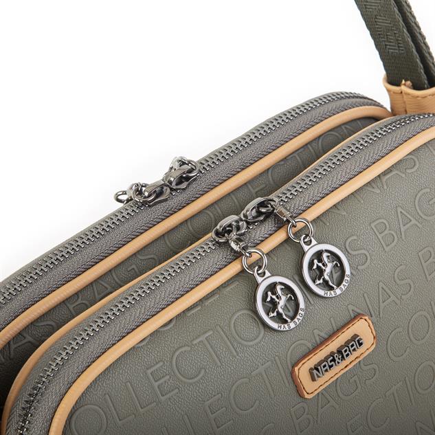Nas Bag Kadın Çapraz Çanta Çift Gözlü Ayarlanabilir Askılı Yeşil Camel Gofraj