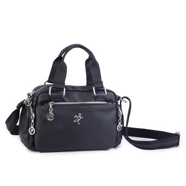Nas Bag Kadın Çapraz Çanta Çok Gözlü Siyah Yıkamalı ( 26x17 cm)