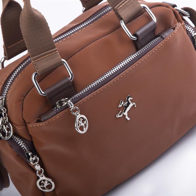 Nas Bag Kadın Çapraz Çanta Çok Gözlü  Taba Kahve  Buzzy ( 26x17 cm)