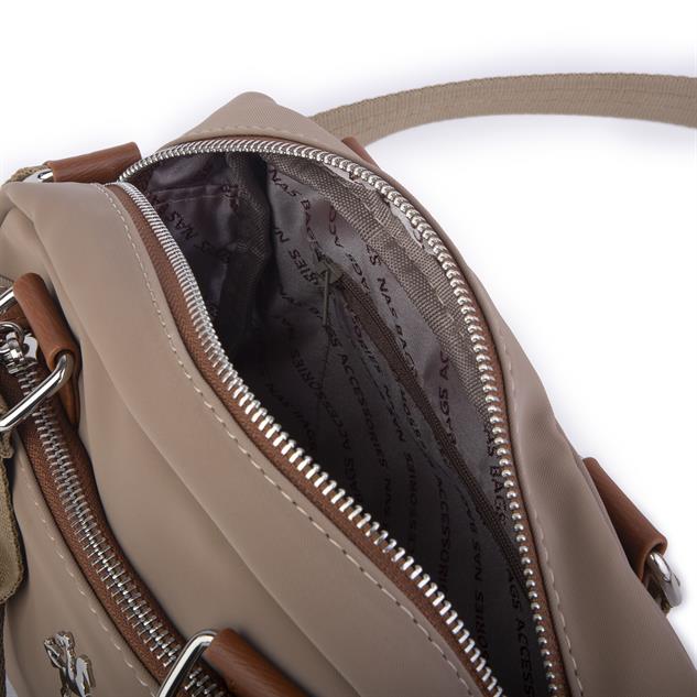 Nas Bag Kadın Çapraz Çanta Çok Gözlü  Vizon Taba Buzzy ( 26x17 cm)
