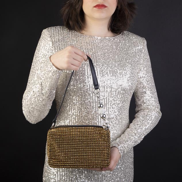 Nas Bag Kadın Çapraz Çanta Diamond Serisi Gümüş Zincir Detaylı Şık Çanta  Altın