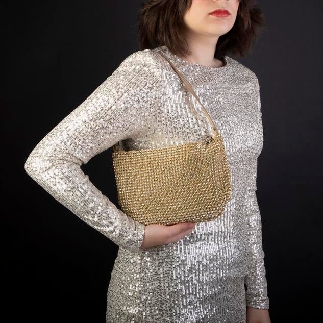 Nas Bag Kadın Çapraz  Çanta  Gold Diamond Altın Taşlı 