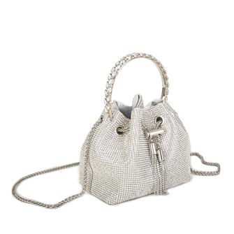 Nas Bag Kadın Çapraz Çanta  Gri Gümüş Taşlı Büzmeli  Çanta