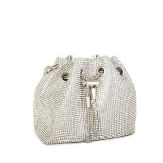 Nas Bag Kadın Çapraz Çanta  Gri Gümüş Taşlı Büzmeli  Çanta