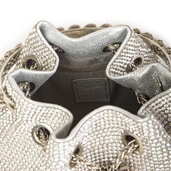 Nas Bag Kadın Çapraz Çanta  Gri Gümüş Taşlı Büzmeli  Çanta